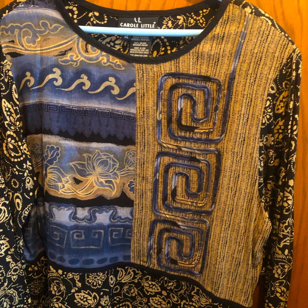 Carole Little Blue and Gold Patterned Women’s Top